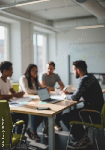Photo: Blurred Diverse Team in Business Meeting