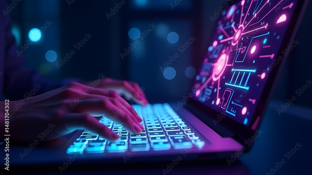 Neon Haze Cyberpunk Keyboard — Futuristic Digital Interface with Glowing Circuits
Neon Haze Cyberpunk Keyboard — Futuristic Digital Interface with Glowing Circuits