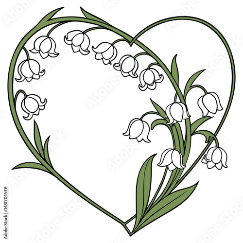 Romantic Lily of the Valley vine forming heart-shaped botanical wreath