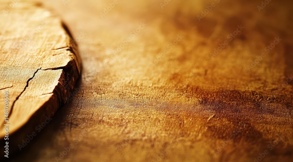 Rustic wood slice on a warm table top