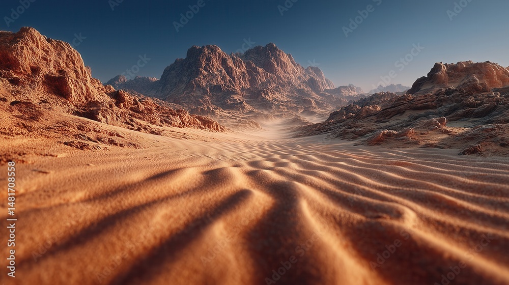 Fototapeta premium Desert Landscape with Sand Ripples and Rocky Mountains – Natural Earth Texture