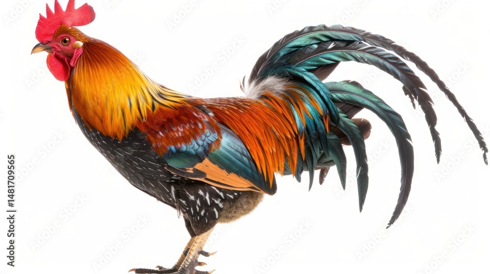Fototapeta premium Rooster profile, vibrant plumage (1)