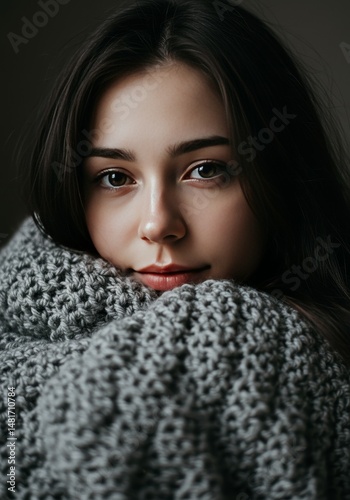 Photo Cozy Portrait Young W...