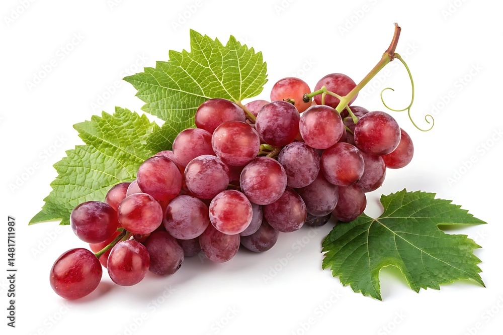 Obraz premium Cluster of red grapes with leaves – isolated harvest produce