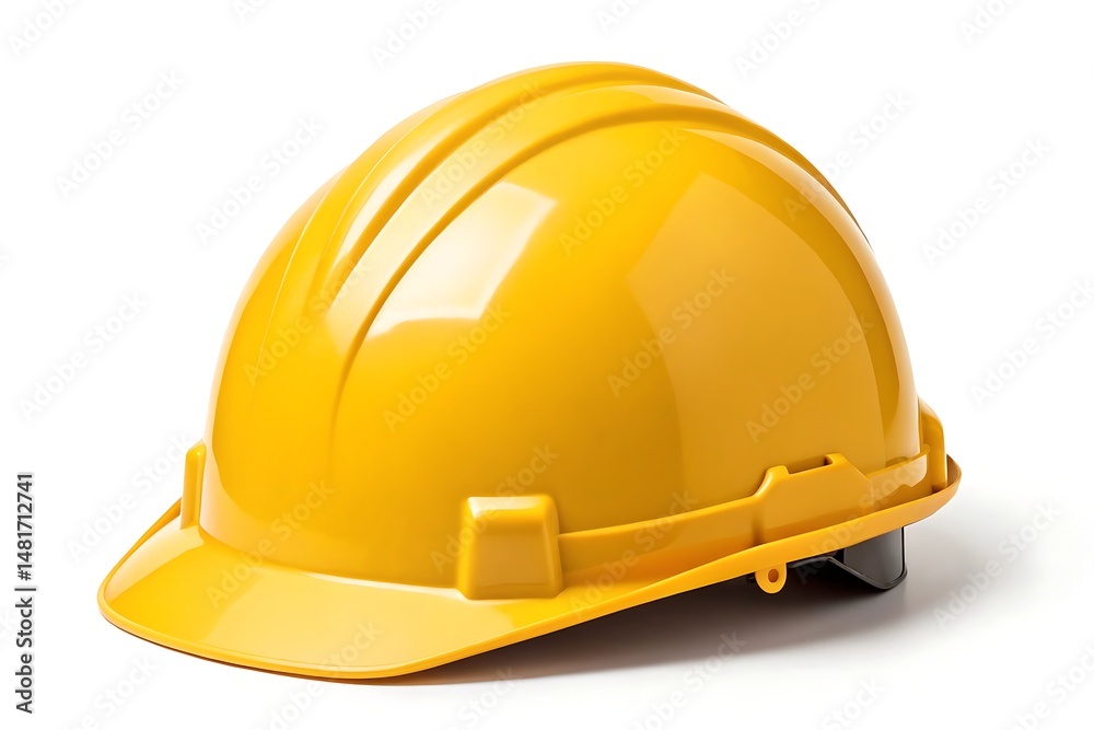 Fototapeta premium Yellow safety helmet isolated on white with drop shadow – construction gear