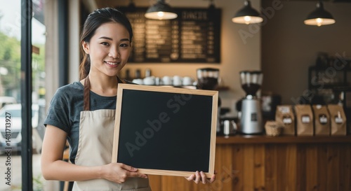 Photo of a Cafe Owner Holdi...