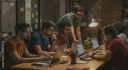 Photo of a Team Working Late in a Modern Office