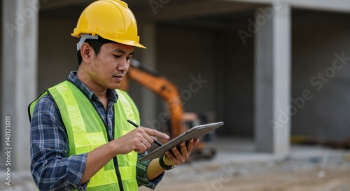 Photo of Asian Engineer Using Tablet at Construction Site