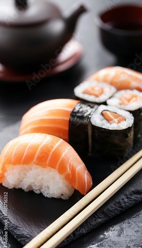 Fresh salmon sushi assortment