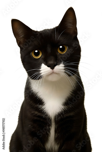 Retrato Juguetón de un Gato Negro y Blanco con Ojos Expresivos