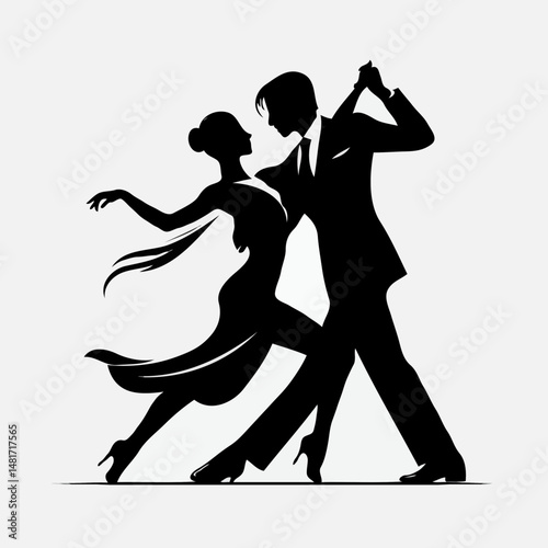 Dancing couple in tango pose silhouette