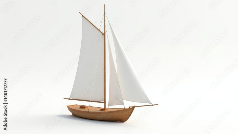 Obraz premium A Beautiful Sailboat Model with White Sails and Wooden Hull