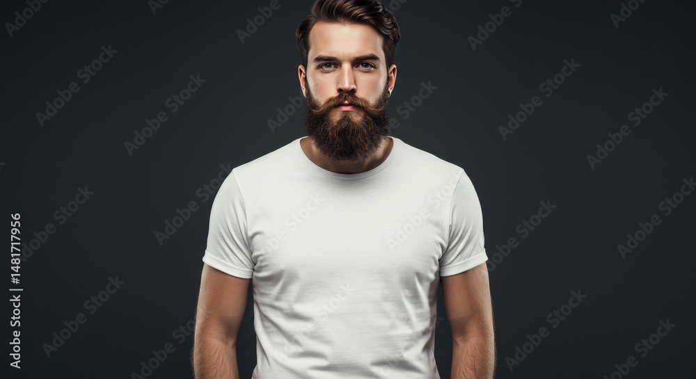 Naklejka premium Photo of Bearded Man in White Shirt on Dark Grey Background