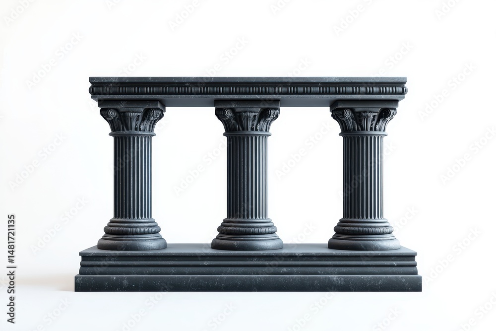 Fototapeta premium Three black columns isolated on white background for architectural and historical concepts, design elements.