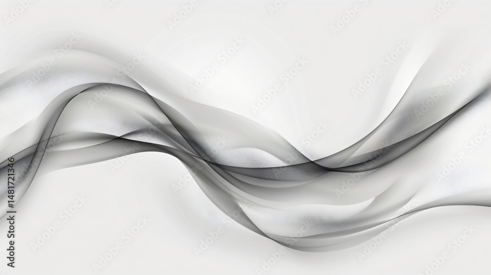 Obraz premium Abstract render of flowing black smoke or fluid on white background. Futuristic curve gradient wave motion graphic design element concept template.