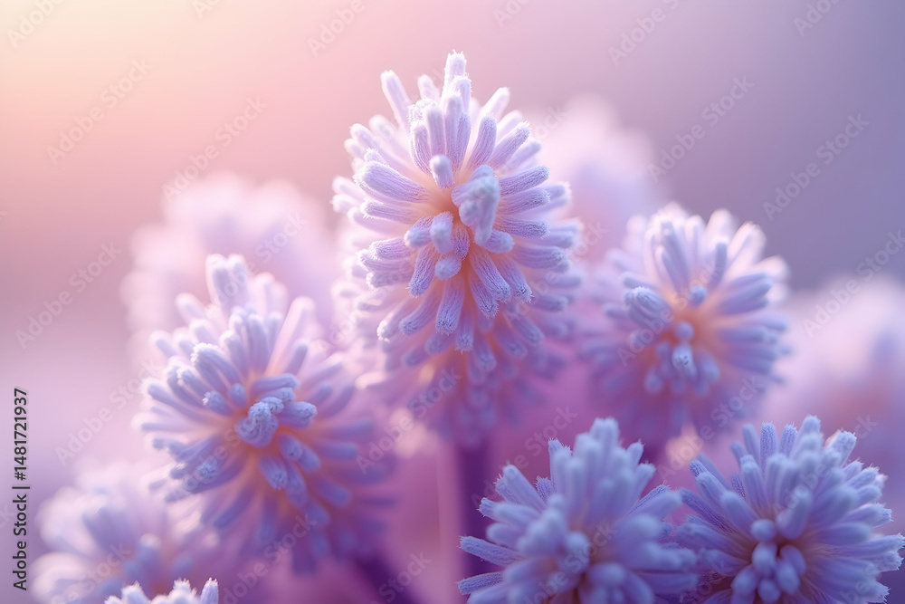 Obraz premium Detailed Lavender Pollen, A Stunning Magnified View Showcasing Intricate Structures and Textures in Vibrant Hues, Revealing Nature's Microscopic Beauty