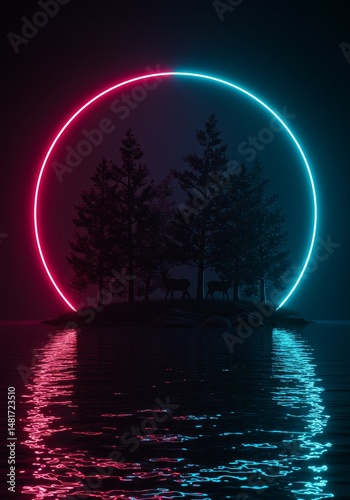 3D Illustration: Neon Circl...