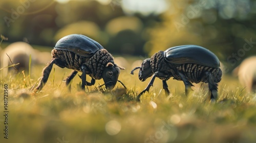 Fototapeta Naklejka Na Ścianę i Meble -  Two beetles in meadow