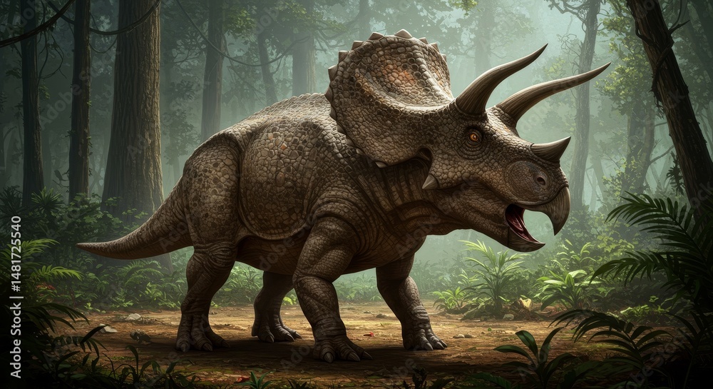 Fototapeta premium 3D Illustration Triceratops Dinosaur In Prehistoric Forest