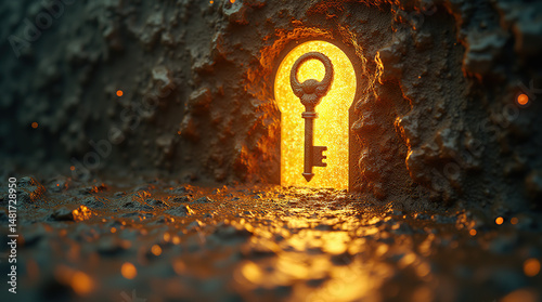 A golden key unlocks an abstract doorway, symbolizing the opening of new thoughts and possibilities