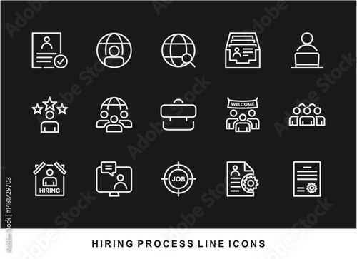 Hiring Process Line Icons. Recruitment, Job Application, Interview, Candidate Selection Vector Set