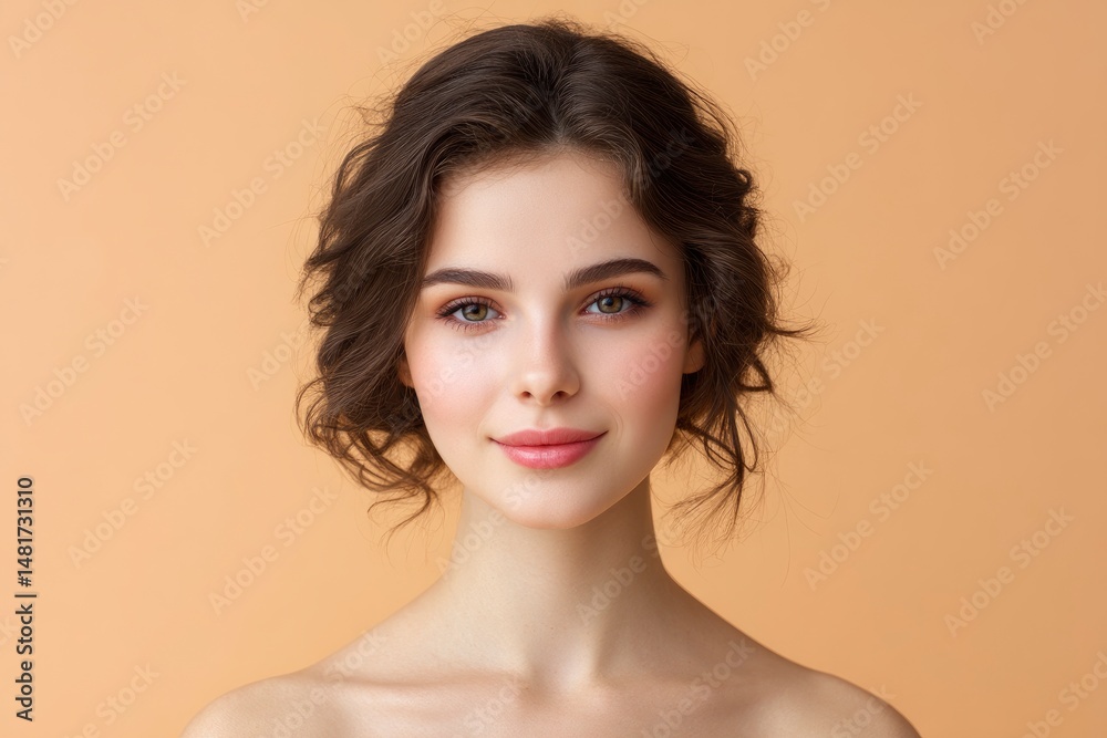 Woman Portrait with Bare Shoulders on Neutral Background Woman Portrait with Bare Shoulders on Neutral Background