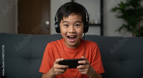 Photo of Excited Asian Boy ...