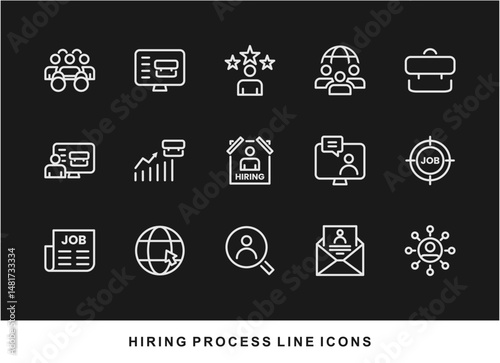 Hiring Process Line Icons. Recruitment, Job Application, Interview, Candidate Selection Vector Set