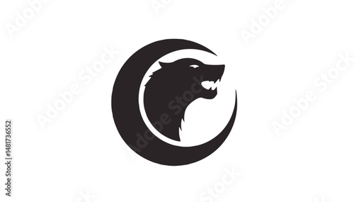 Wolf silhouette howling against crescent moon