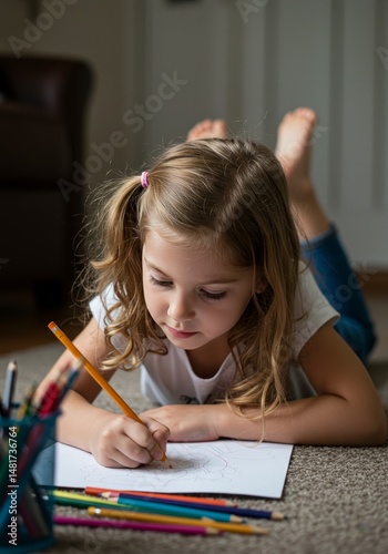Photo of Girl Drawing with ...
