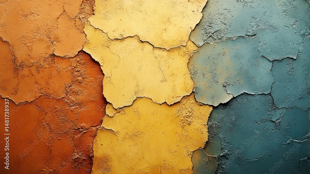 Obraz premium Vibrant, weathered stucco wall panels in warm earth tones.