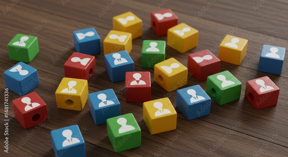 Obraz premium 3D Colorful Cubes With Human Resources Symbol On Wood