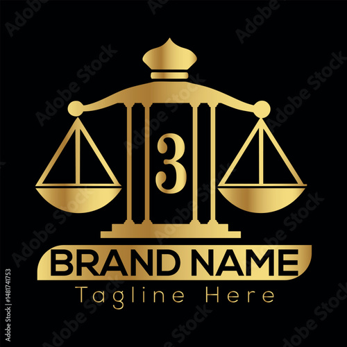 Justice scale symbol on Black background with legal and balance concept 3 logo Design 