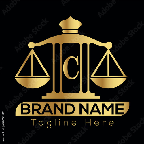 Justice scale symbol on Black background with legal and balance concept C logo Design 