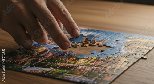 Photo of Hand Placing Puzzl...