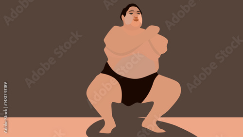 japanese sumo wrestler, flat color illustration