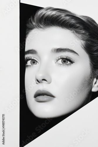 decide entrance woman concept. Artistic portrait with strong contrasts and defined facial features.