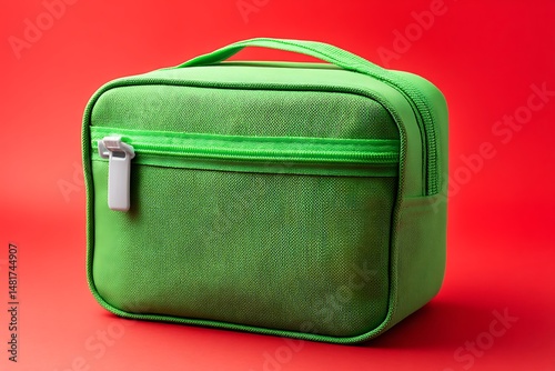 Green lunchbox on a red background