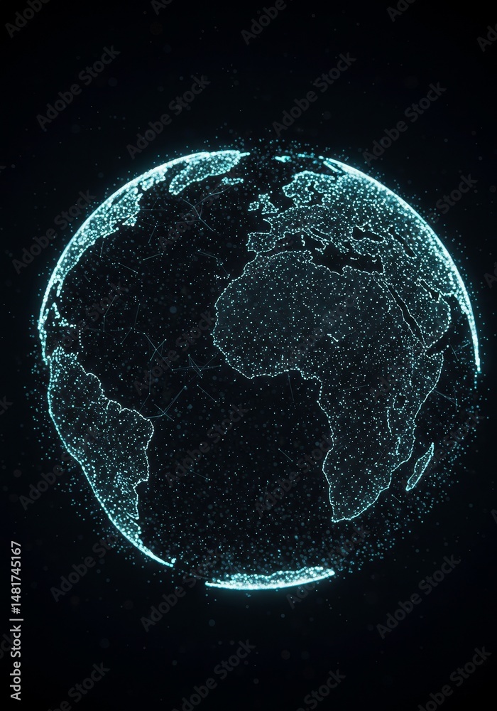 Obraz premium 3D Illustration: Digital Earth Glowing Dots