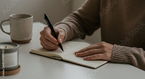 Contemplative writing session: planning morning intentions for a mindful start photo
