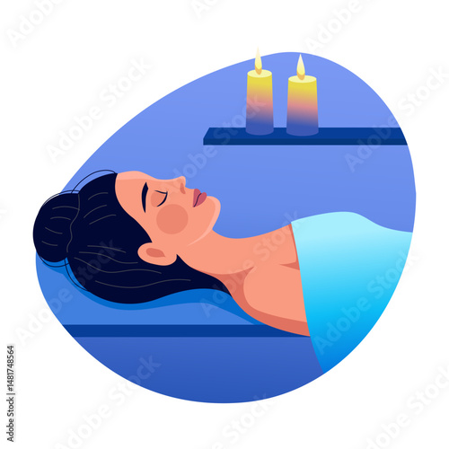 A flat style illustration showing a woman taking spa