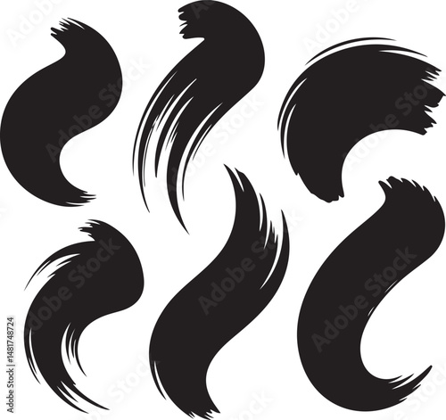 Set of stylized, black brush strokes on a white background.