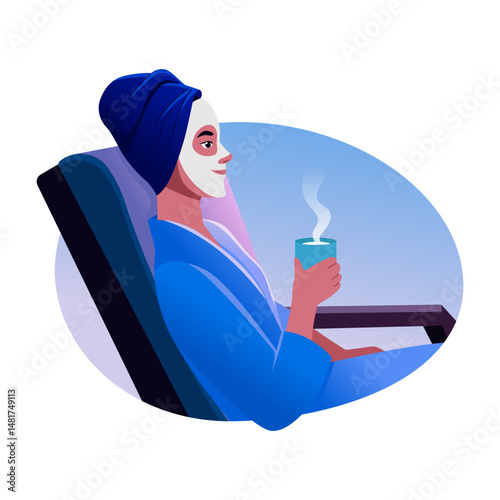 A character taking spa relaxation, flat style illustration