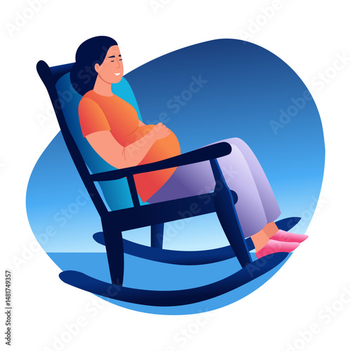 A character sitting on a rocking chair, flat style illustration
