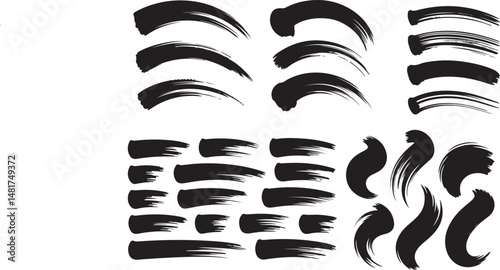 A set of various black brush strokes, perfect for graphic design, web design, or print projects. on white background