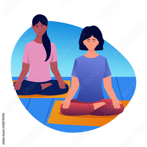 A flat style illustration depicting silence retreat