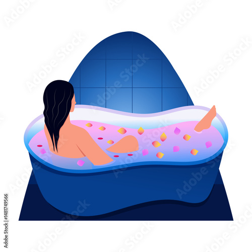 A flat style illustration depicting bath relaxation