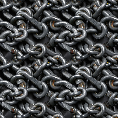 Seamless Metal Chain Links Texture - Industrial Background for Security Concepts, Strength Visuals, Construction Designs, Engineering Websites and Strong Connection Themes