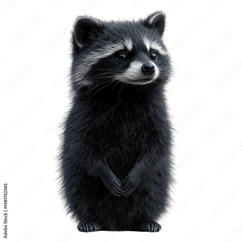 Obraz premium Curious Raccoon standing and watching with its hands clasped isolated on on transparent background