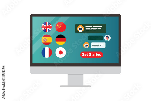 Learning of different foreign languages online on computer screen